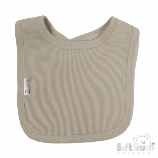 Unisex Baby Clothes - Baby bib in biscuit colour, ribbed design. Perfect unisex newborn clothing accessory. (Front Angle)