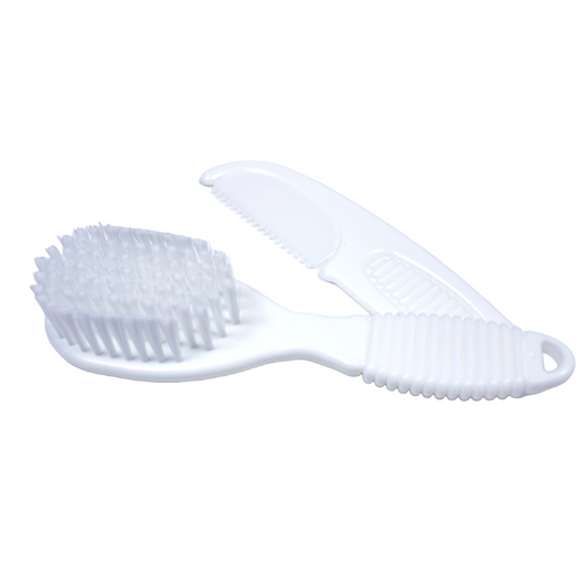 Baby brush and comb set in white. 