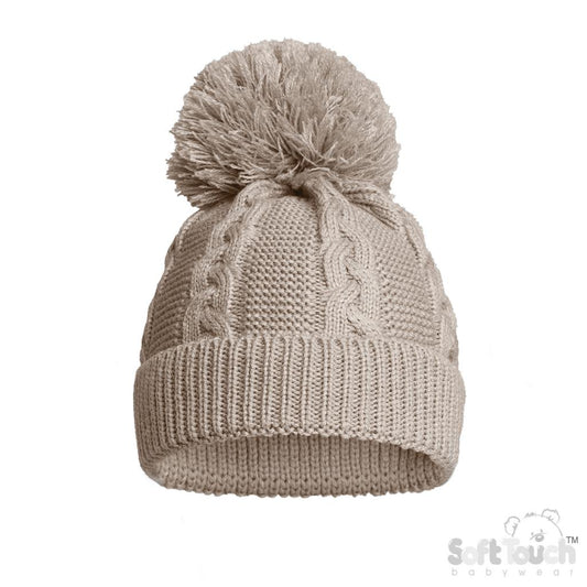 Unisex Baby Clothes - Baby hat, cable knit with eco friendly recyclable materials with a pom pom. 