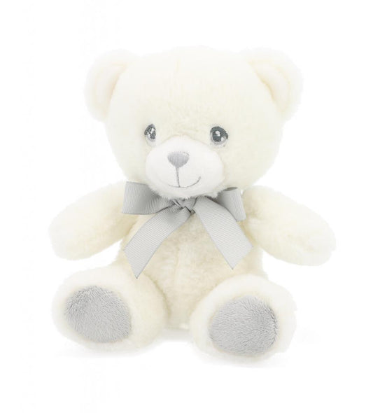 Fluffy bear soft baby toy made from recycled material, perfect for cuddles and comforting little ones