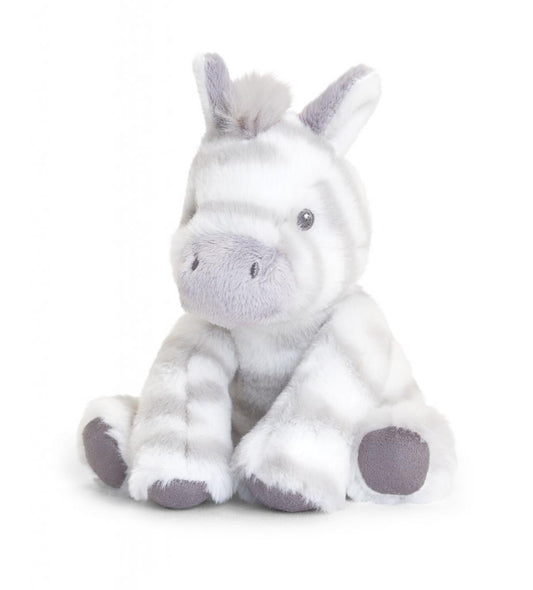 Fluffy zebra soft baby toy made from recycled material, perfect for cuddles and comforting little ones