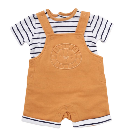 Unisex Baby Clothes - Adorable orange baby dungaree set with 3D lion applique - perfect for summer - unisex baby clothes