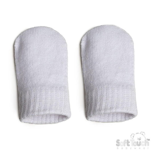 Baby mittens, brushed white cotton. 