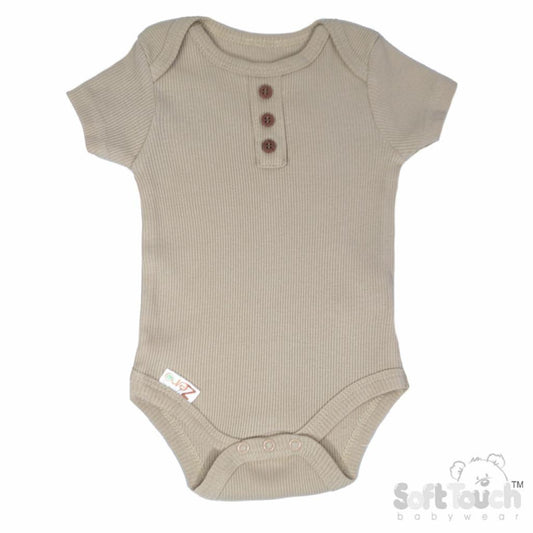 unisex baby bodysuit, ribbed design, biscuit colour, 100% eco cotton material